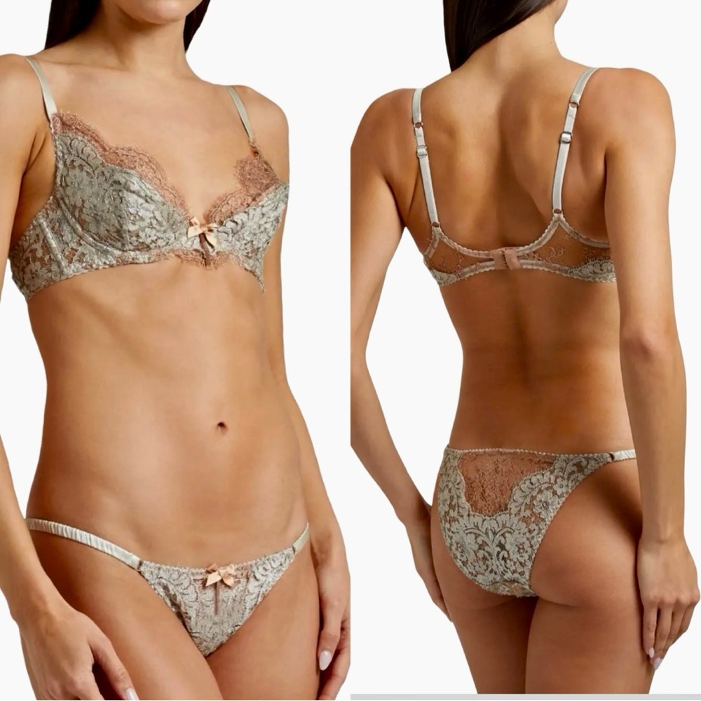 NWT AGENT PROVOCATEUR Lorelli Lace Silk Underwire Bra Rose Gold and Silver 34B - Picture 2 of 16